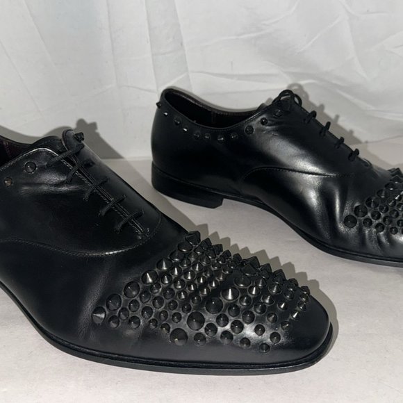 US 8.5 ITALY Cesare Paciotti Men\'s Black Leather Studded Lace Up Dress Shoes main image 5